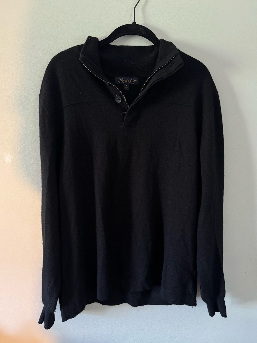 Garret Scott Merino Wool 1/4 Zip Mock Neck Pullover Sweater Black Men's M